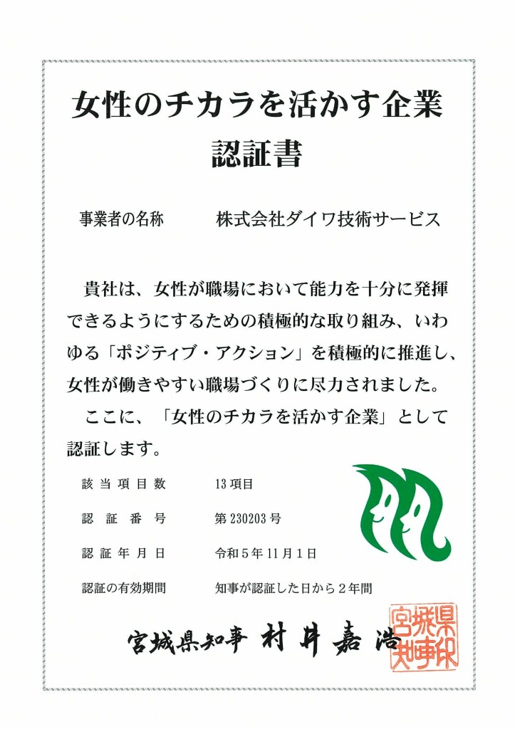 女性の力を活かす企業確認書2023